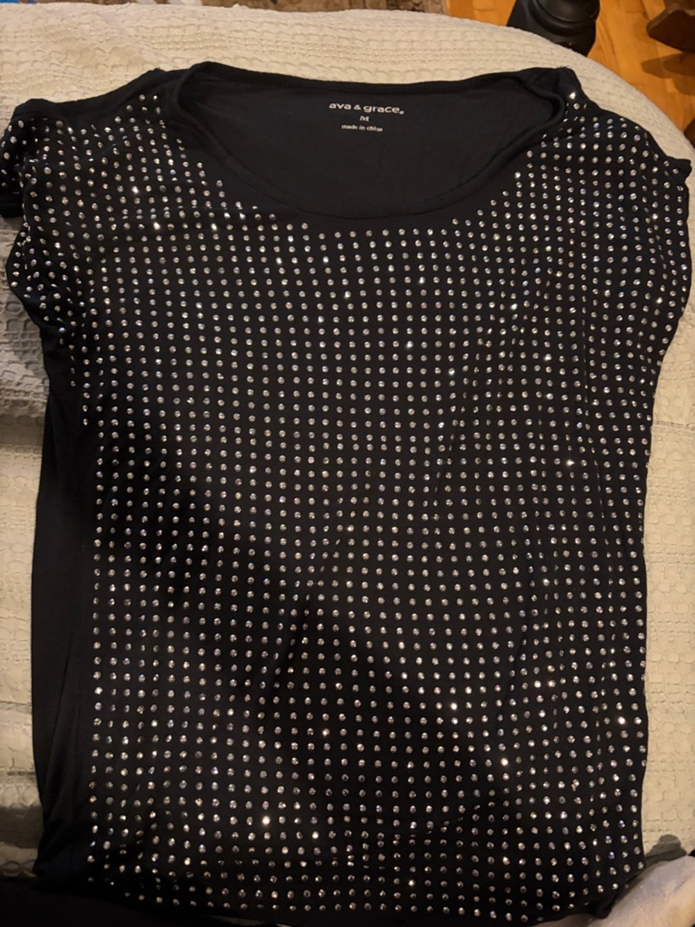 Ava & Grace Black Short-Sleeve Top with Silver Studs